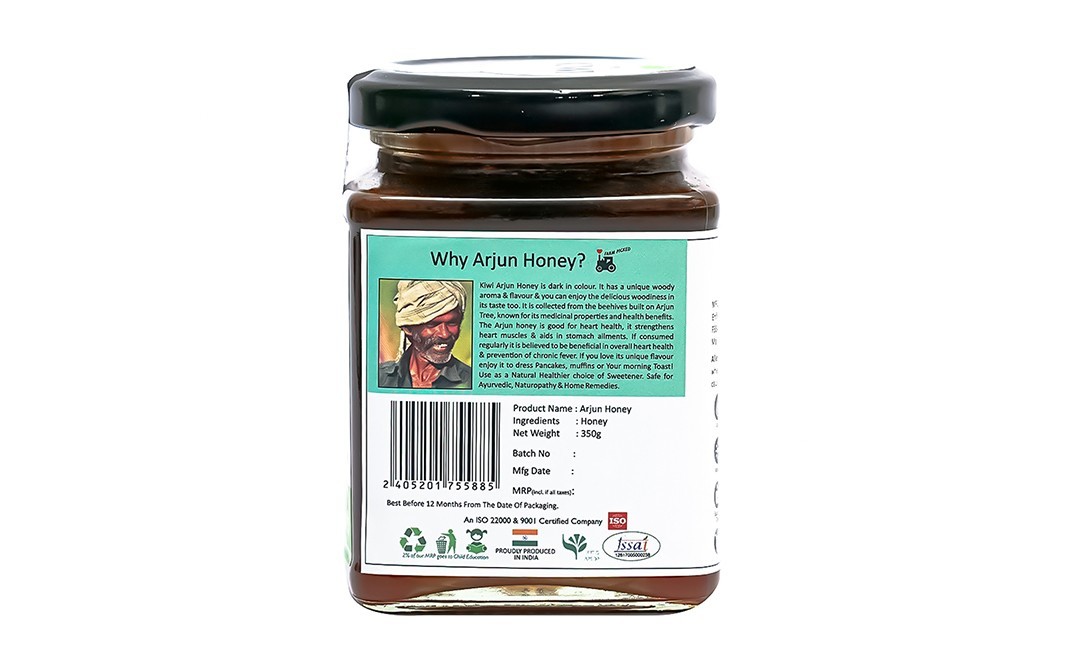 Kiwi Kisan Window Raw Arjuna Honey    Glass Jar  350 grams